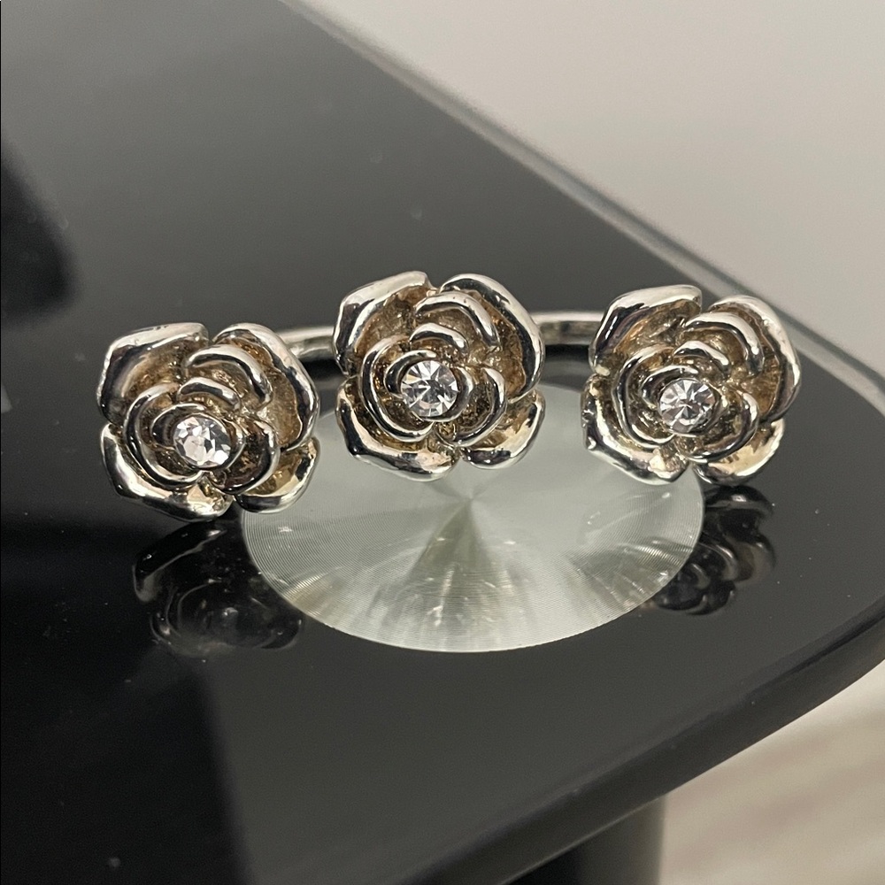 Multi Finger Silver Rose Ring Trio - Picture 4 of 5